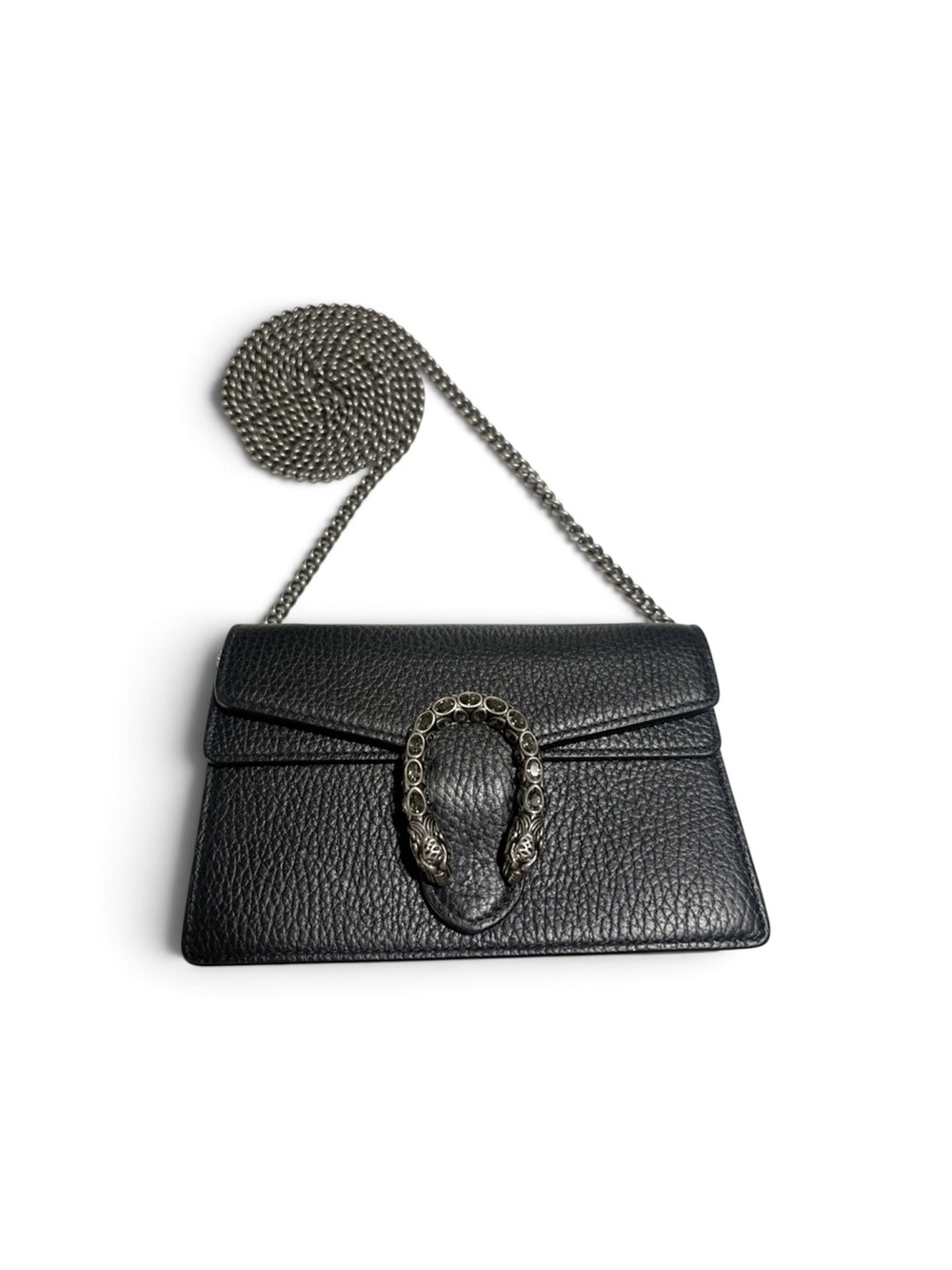 Gucci Black Leather Crossbody Bag with Silver-Tone Chain and Horsebit Detail